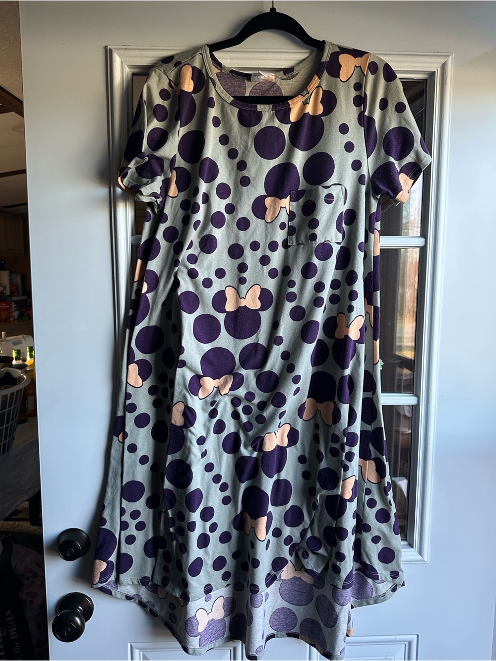 LuLaRoe Gray Top with Purple Polka Dots